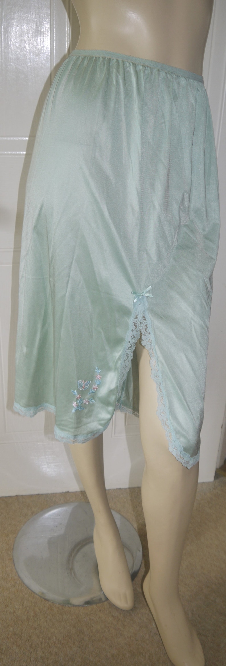 Vintage St Michael silky nylon green half slip underskirt waist slip petticoat size 10~12