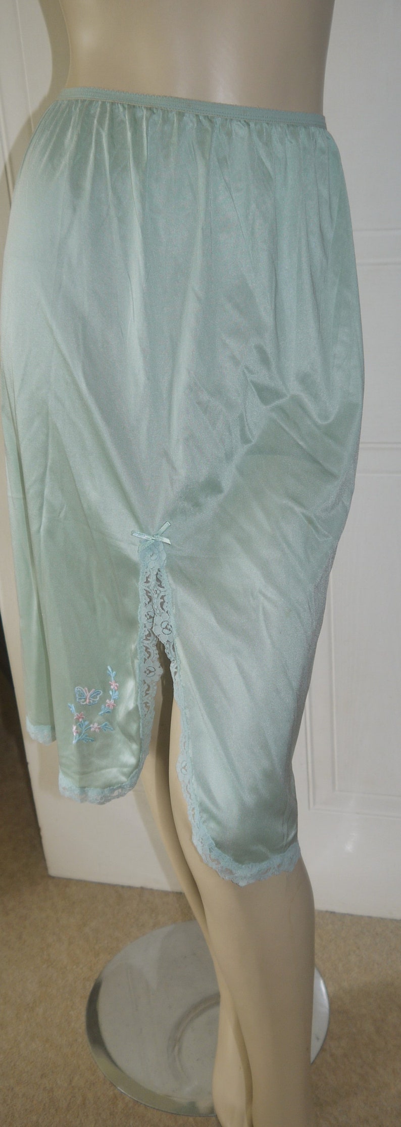 Vintage St Michael silky nylon green half slip underskirt waist slip petticoat size 10~12