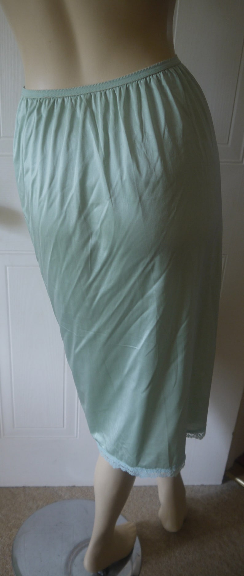 Vintage St Michael silky nylon green half slip underskirt waist slip petticoat size 10~12