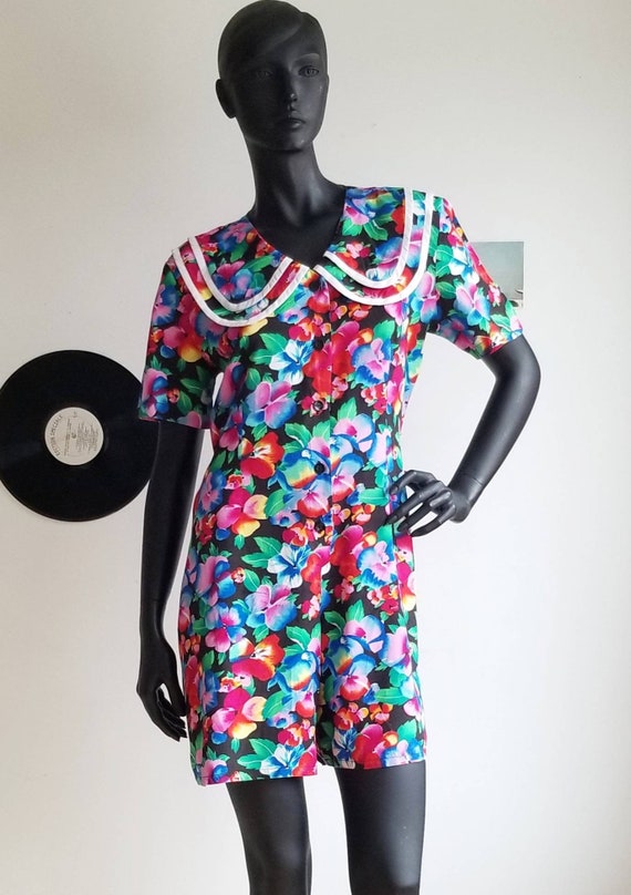 80s Floral Romper, Romper, Jumpsuit, Graphic Jumps