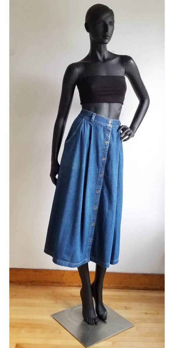 80s Denim Skirt, Vintage Midi Skirt, Button Down J