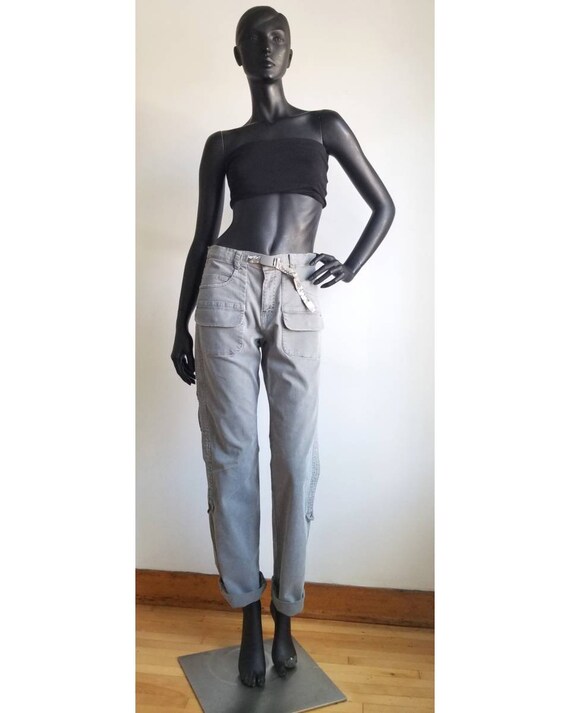 Y2k Mid Waist Pants Grey Cargo Pants Cotton Pants