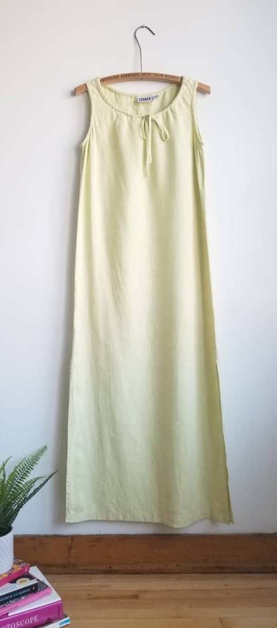Linen Dress, 90s Maxi Dress, Chartreuse Linen Dres