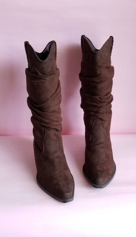 Y2k Slouchy Vegan Faux Suede Chocolade Bruine Cowboy Laarzen - Etsy  Nederland