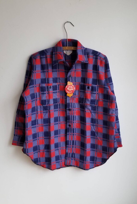 15, Blue Plaid Flannel Shirt, Champion Flannel Shi