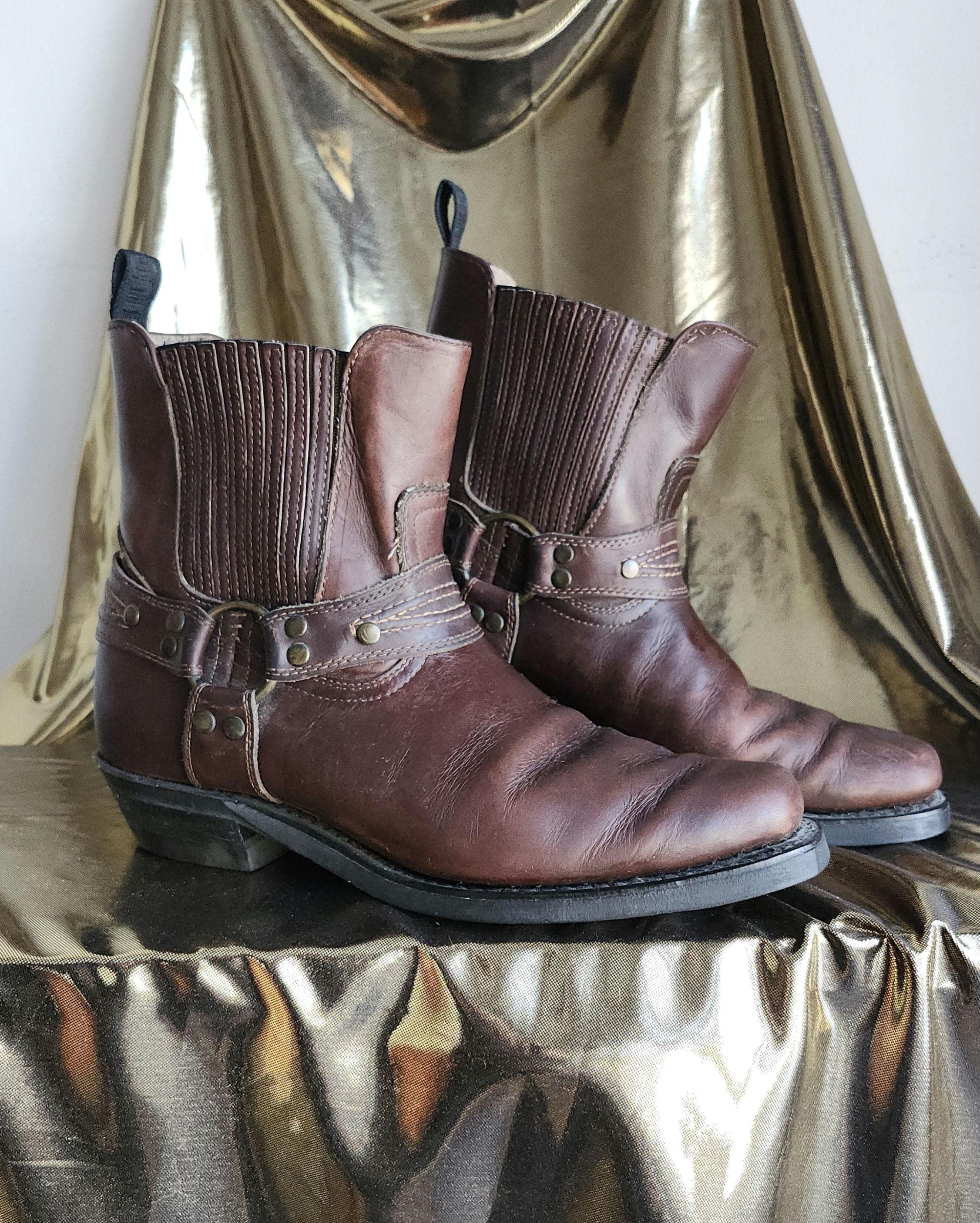 Motorcycle Boots Vintage BOULET Cowboy Boots Women Boho Leather Boots Western Women Leather Boots Brown Cowboy Boots Ankle Cowboy Boots Size 9