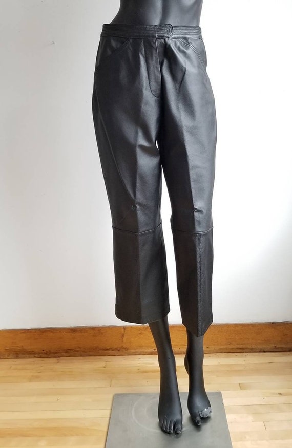 Highwaisted Leather Pants, Crop Pants, Black Leath