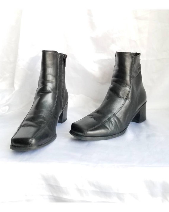 Y2k Black Leather Boots Grunge Minimalist Square T