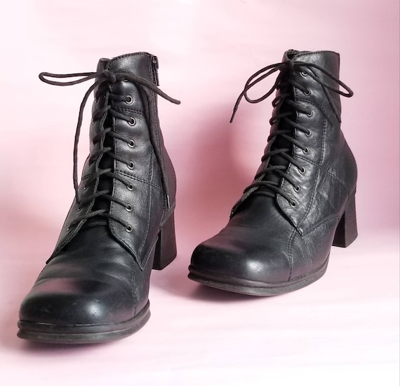 90s Chunky Heels Boots, Women Zip Up Boots, Square