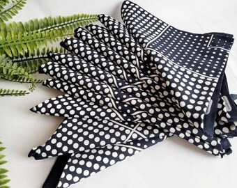 80s Vintage Polka Dots Handkerchiefs Navy & White Polka Dots Cotton Handkerchiefs 12 Pack of Vintage Deadstock Handkerchiefs