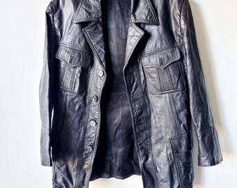 Leather blazer vintage leather jacket 70s leather layer coat black leather boho jacket unisex boho rocker jacket, Size medium