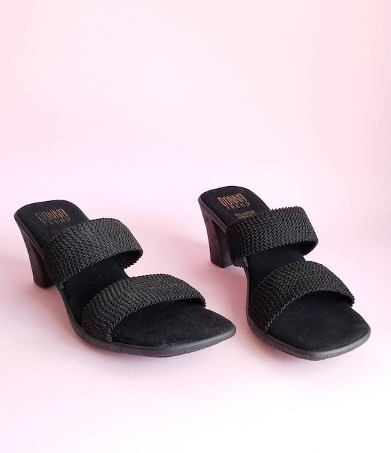Size 8, Y2k Black Sandals, Women Minimalist mule S