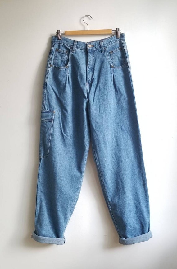 90s Baggy Pleated Jeans, Vintage Women Jeans, Plea