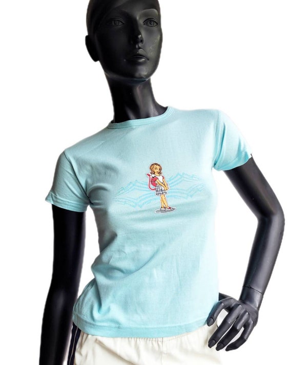 Y2k Tshirt Devil School Girl Tshirt Baby Blue Graphic Tee 00s Etsy