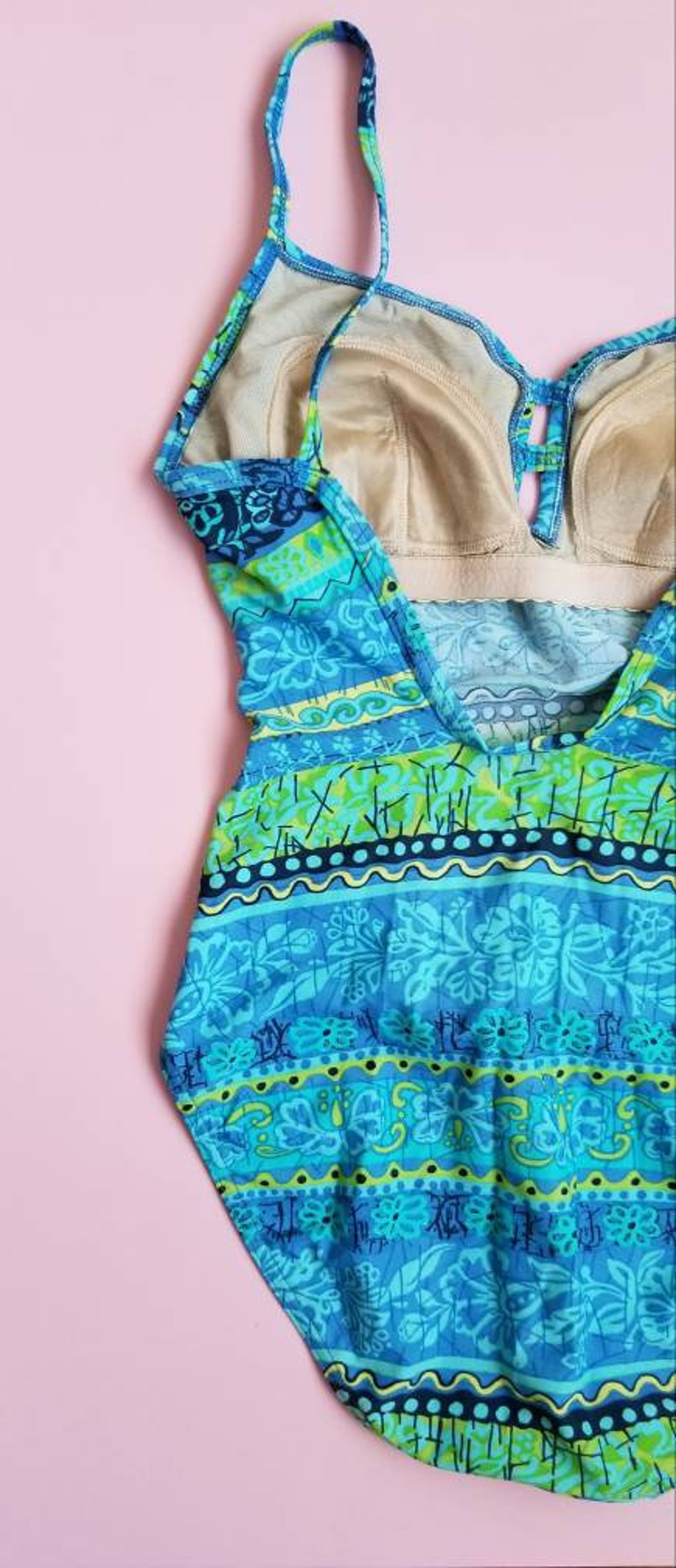 One Piece Swimsuit Vintage Bathing Suit 90s Swimwear Neon Etsy