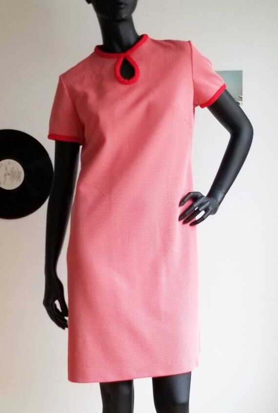 60s Key Hole Dress, 60s Summer Dress, Red Retro Dr