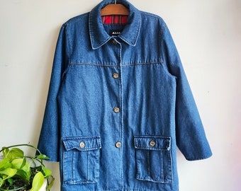 Country Core Chore Coat Vintage Jeansjacke Button Up Jacke Kariertes Futter Mantel Jeansjacke 90 Jacke Boho Jacke, Größe 18