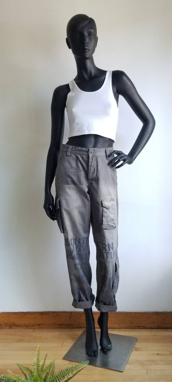Y2k Printed Jeans, 00s cargo Jeans, Grey Cargo Pan