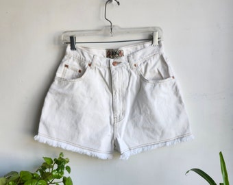 White denim shorts | 90s jeans shorts high waisted shorts | minimalist jeans shorts | grunge shorts | boho shorts| vintage jeans shorts, 26