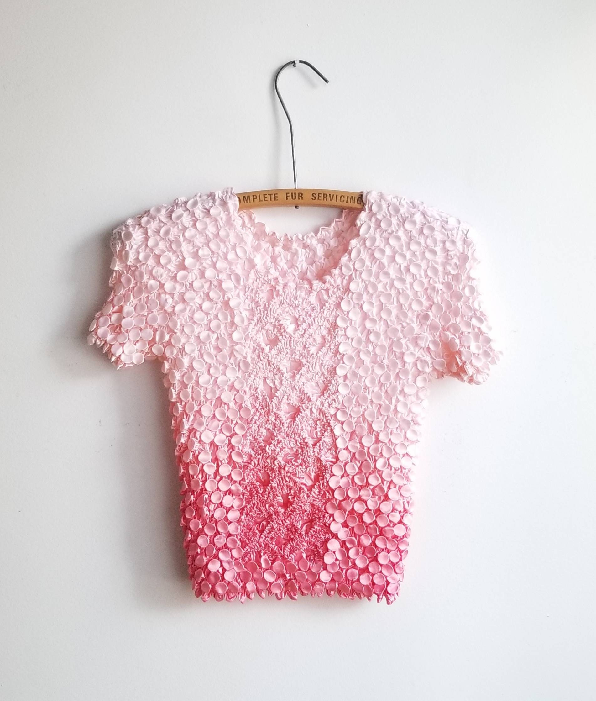 90s Pink Popcorn Crop Top Vintage Crnkle Top Pink Stretchy Etsy