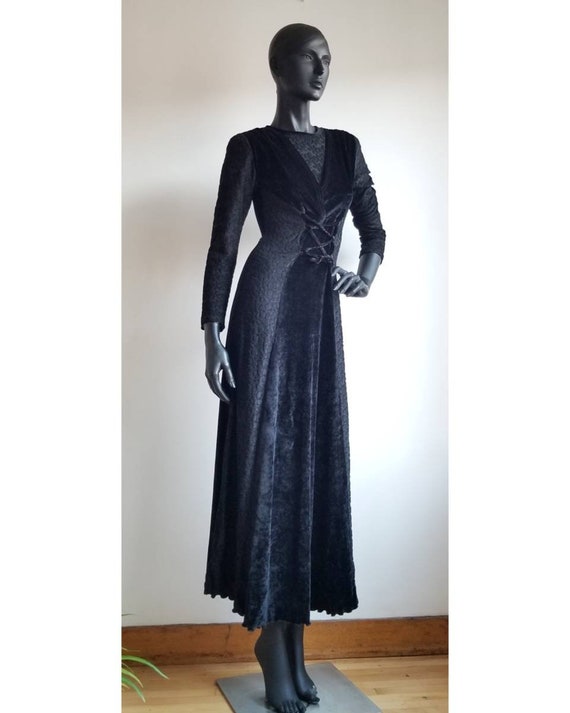 90s Dress, Black Velvet Dress, Velour Dress, Vinta