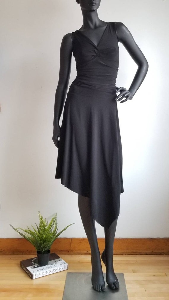 2000s Asymmetrical Dress, Vintage Black Dress, Str