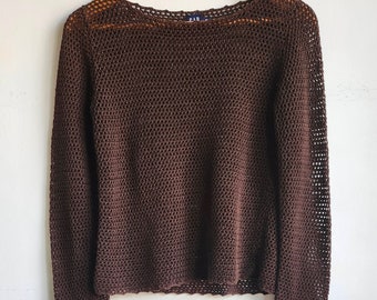 Vintage Crochet Sweater | Chocolate Brown Crochet Pullover | Boho Hippie Pullover | Festival Casual Sweater | Comfy Top | Summer Top | Small
