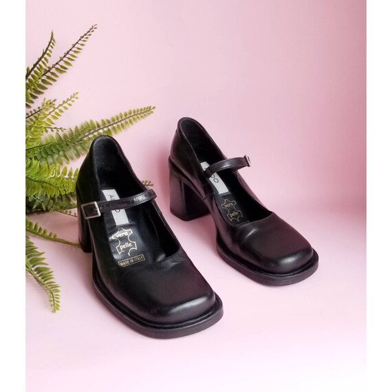 90s Shoes, Black Leather Shoes, 90s Mary Jane Shoe