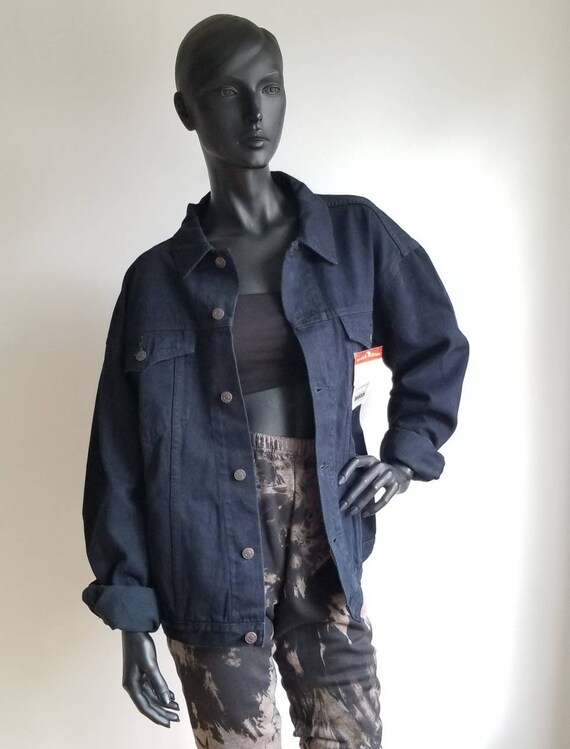 Oversize Jet Black Jean Jacket, 90s Jean Jacket, D