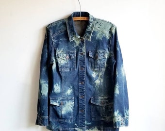 Men Tie Dye Denim Jacket Button Down Collared Blazer Top Retro Casual Punk New Men Tie Dye Denim Jacket Button Down Collared Blazer Top Retro Casual Punk New