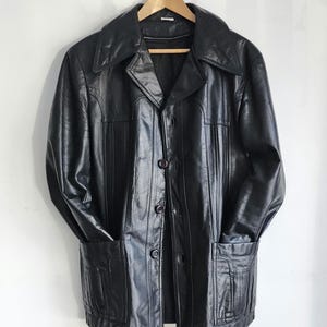 70s Leather Jacket Black Leather Jacket Button up Leather Jacket Women Black Leather Coat Black leather Vest, Size Medium