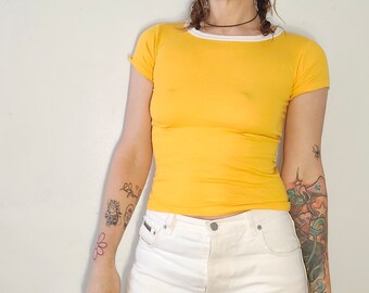 Size XXS \\ 70s Tshirt Yellow Tee Undershirt Vintage Tshirt Sportswear Lounge Wear Deadstock Mr.Brief Tshirt Size XXS