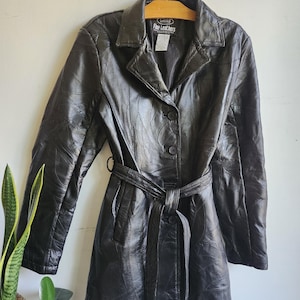 Leather Blazer |  Vintage Leather Jacket | 80s Leather Layer Coat | Black Leather Patchwork Jacket | Hippie Leather Jacket | Size Large
