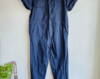 Cotton coveralls | vintage workwear 80s boiler suit blue utility jumpsuit deadstock short sleeve coveralls vintage overalls, size small men