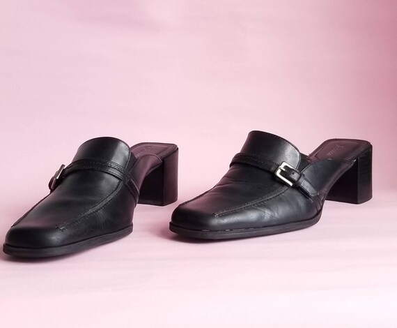 90s Square Toes Mule Shoes, Chunky Square Heels Sh