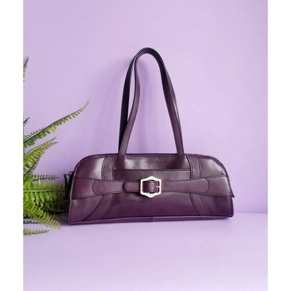 Y2k Baguette Bag, Leather Baguette Bag, Purple Lea