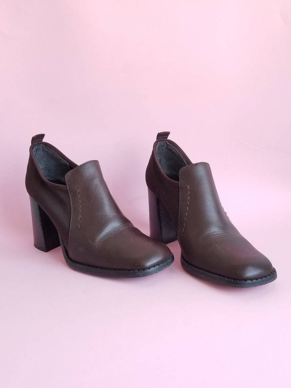 Chunky Heels Shoes, Leather Shoes, 90s Brown Leath
