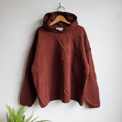 LeBAZRdeville 90s Hippie Hoodie Brown Knit Hoodie Grunge Sweater Vintage Sweater Deadstock Gringe Hippie Pullover, Size Medium