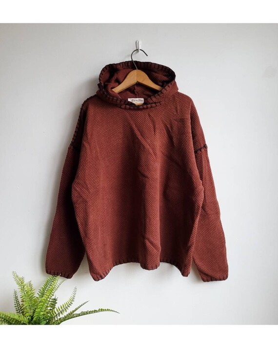 90s Hippie Hoodie Brown Knit Hoodie 