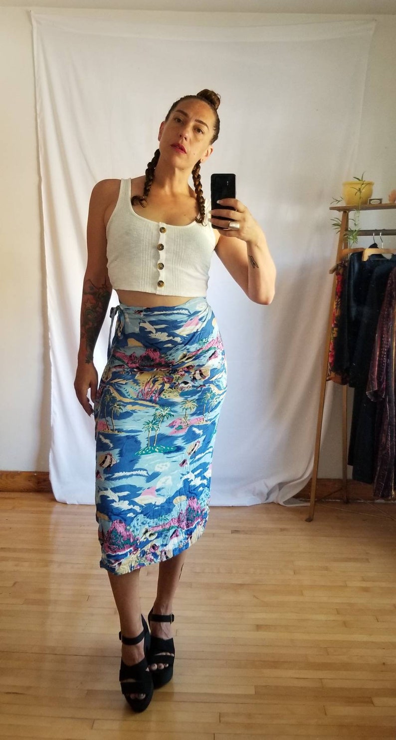 Pareo Tropical graphic Skirt One size fit all Tropical Sarong Summer festival dress beach Vintage skirt fish