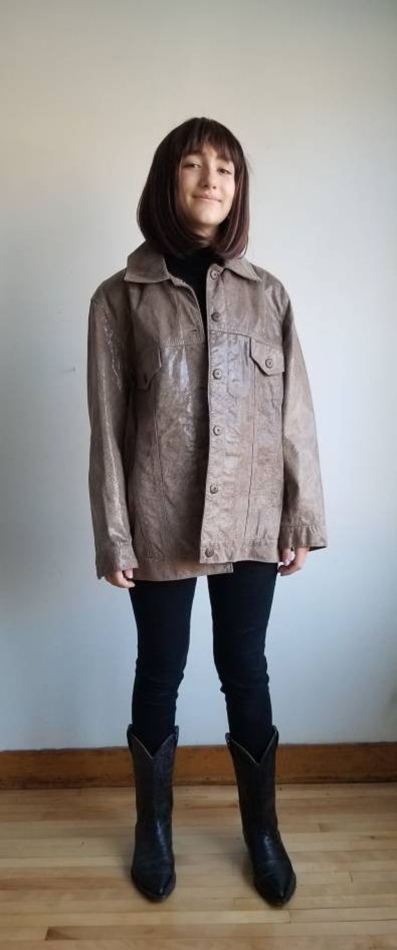 90s Leather jacket, Nude leather jacket, Women le