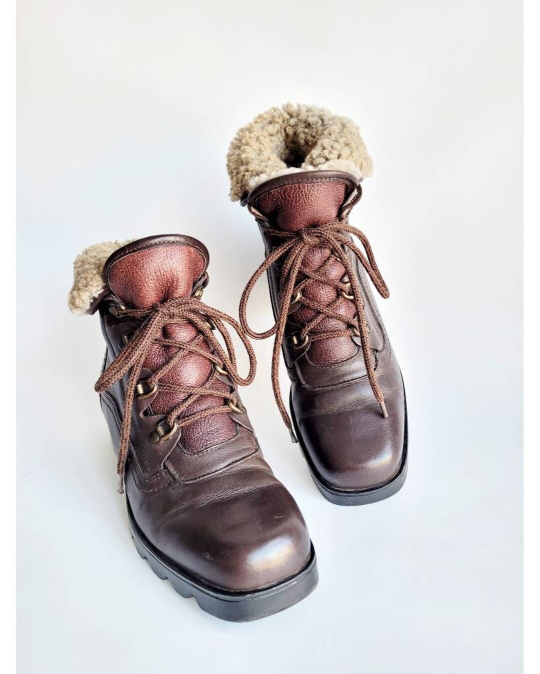 90s Winter Boots Vintage Brown Leather Winter Boots Lace up Etsy