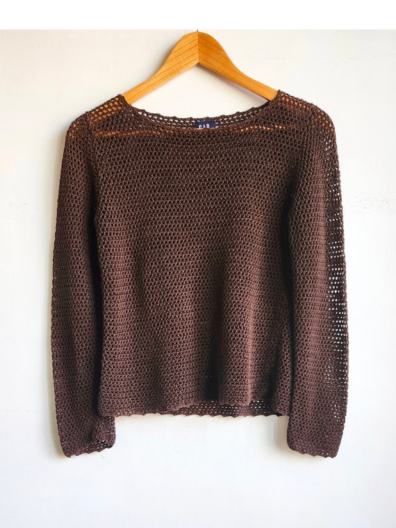 Vintage Crochet Sweater | Chocolat Brown Hippie Pu