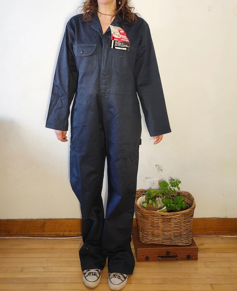 Boiler suit Mechanic's Jumpsuit blue grey Cotton Coverall Utility Jumpsuit 80s Workwear Suit, Size 42/33 Large men zdjęcie 1