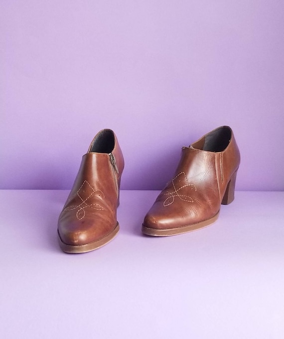70s Boho Western Shoes, Zip up Shoes, Cowboy Shoes