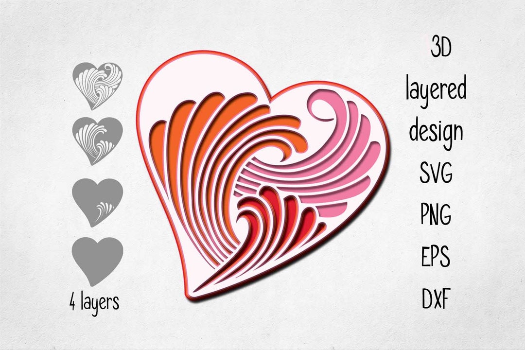 3D Layered Heart Svg Eps Png Dxf File Instant Download - Etsy