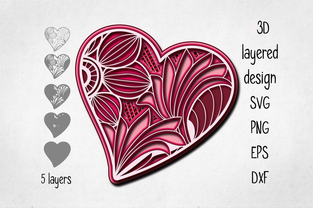 3D Layered Heart Svg Eps Png Dxf File Instant Download - Etsy UK