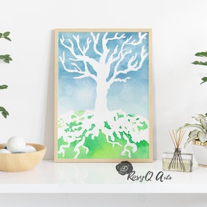 Tree Of Growth (Blue) & Tree of Magic (Purple), Watercolor Art, Art Print, Giclee Print, Home Decor, Wall Art, 4x6, 5x7