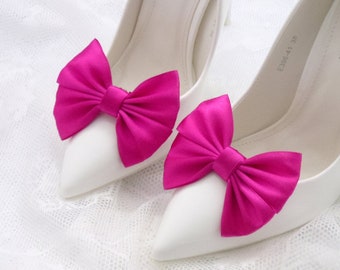 Fuchsia satin bows ,shoes decorations,wedding shoe clips,clips for the bride,satin bows,wedding dark pink shoes decorations,bridesmaids shoe