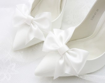 Arcos de crema satinado, clips de zapatos de boda, arcos de zapatos, clips de zapatos de boda, clips para la novia, arcos satinados